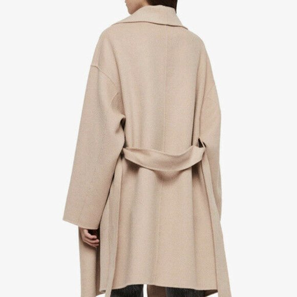 NWT $550 AllSaints Adalee Wool Blend Wrap Coat Oatmeal Sz M (Missing Belt) - Picture 3 of 5